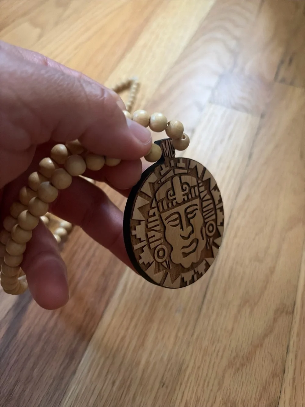 handmade wooden bead necklace olmec legends of the hidden temple pendant